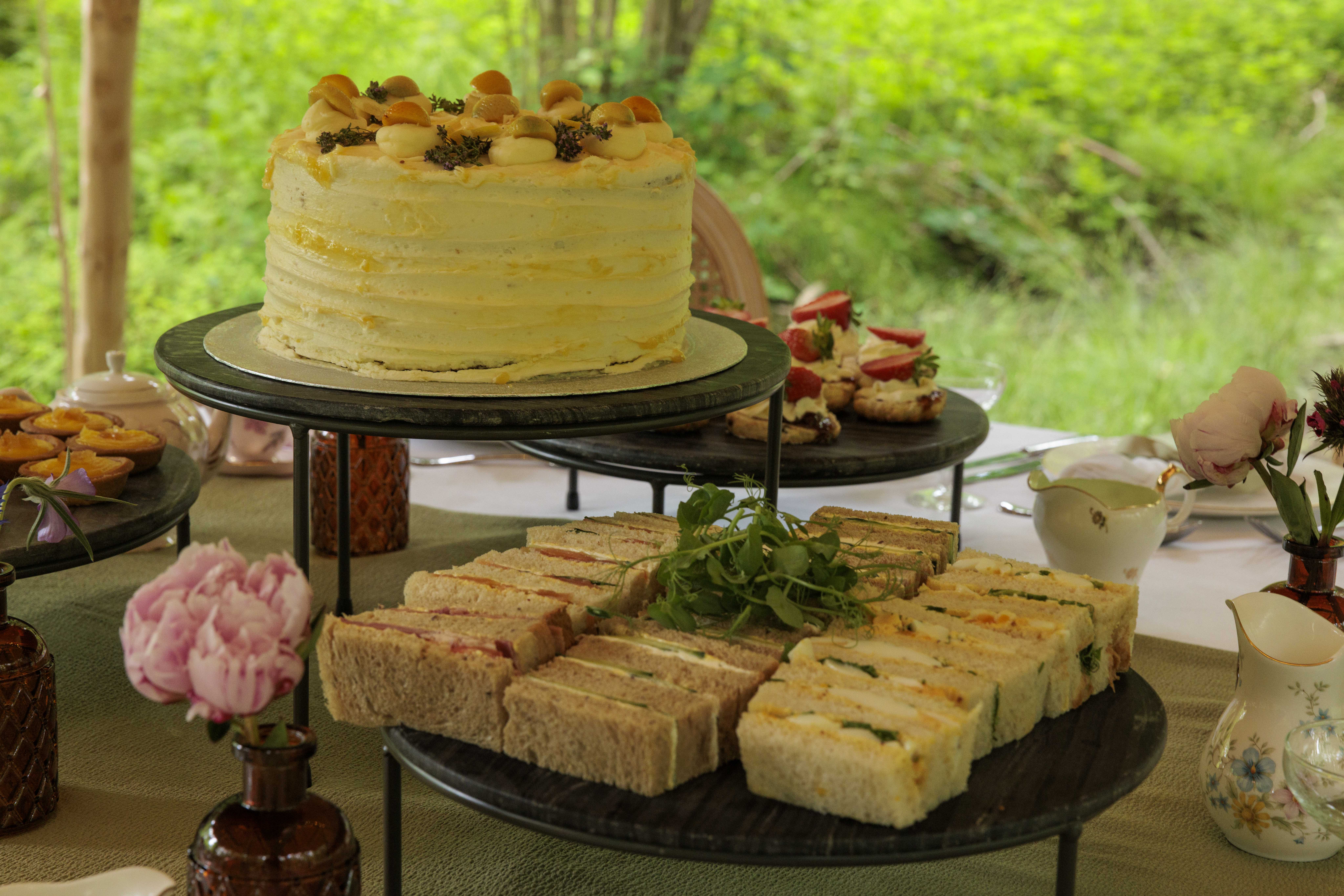 Wedding cake and snacks